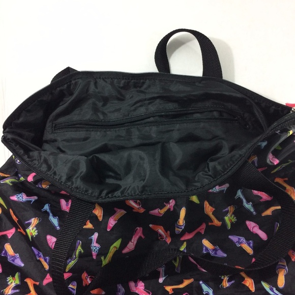 90s Black Large Zipper Soft Tote with Shoe Print - Picture 7 of 8